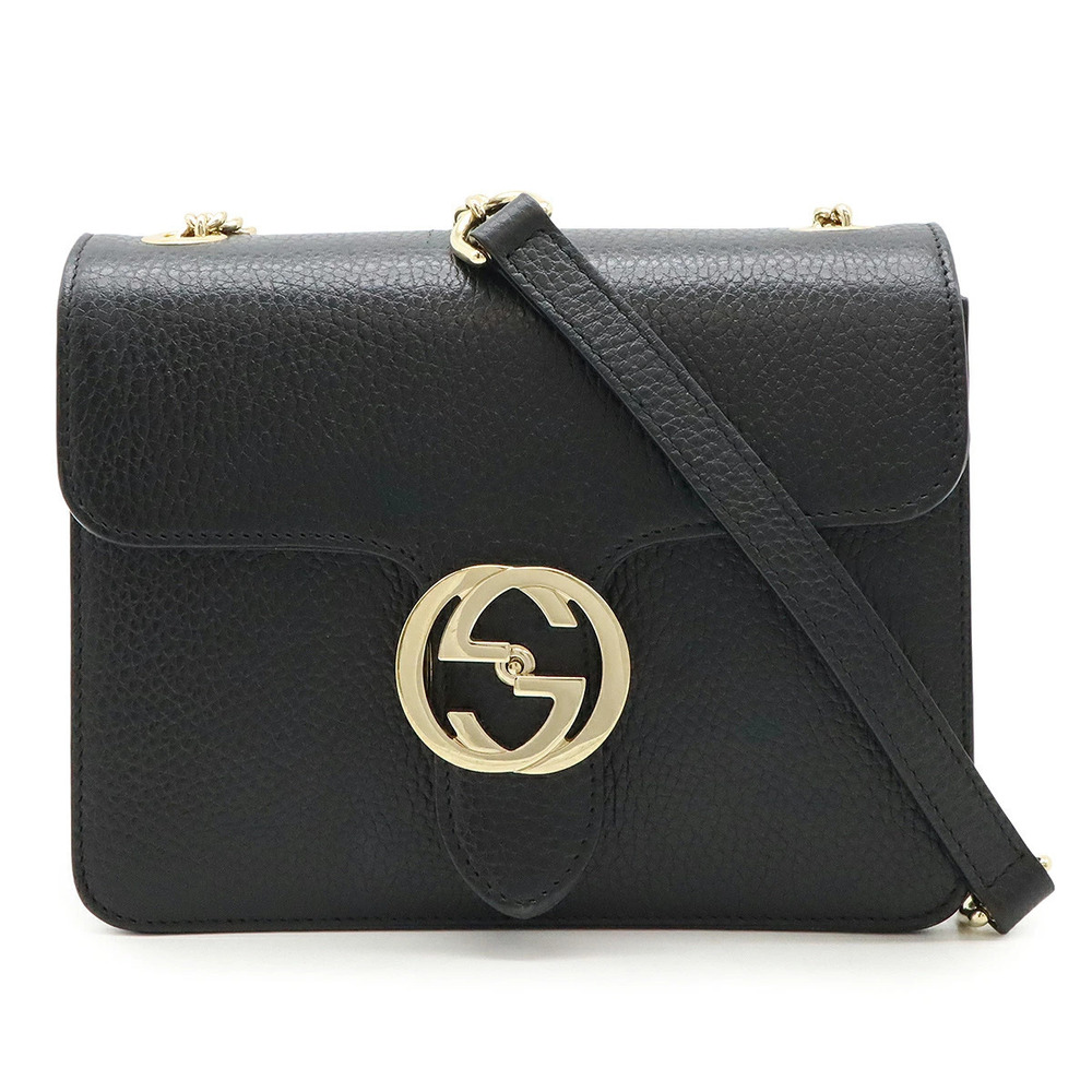 Gucci Interlocking G Chain Bag Shoulder Leather Black
